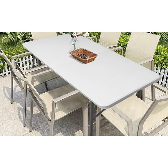 Table Pliante de 4 Pi, Table à Manger Portable en Plastique pour Fête Carte Pique-Nique Camping, Blanc Granit