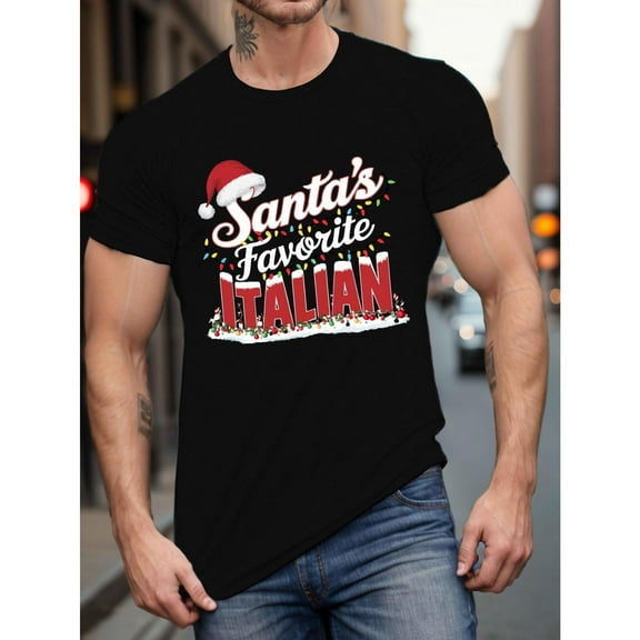 Santas Favorite Italian Tee Summer Graphic Print T Shirt Casual Short Sleeve Top Daily Trendy Black S-5XL
