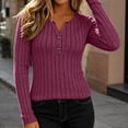 thumbnail image 5 of JOANKDMI Long Sleeve Henley Tops for Women V Neck Button Down Ribbed Knit Shirts Slim Fit Basic Casual Fall Tees Flattering Everyday Layering Essential Solid Outfits, 5 of 7