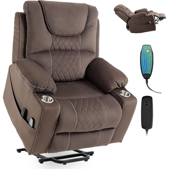 Ywen Large Power Lift Recliner Chair Sofa with Massage and Heat for Big and Tall Elderly,Infinite Positions,Single Motor,Cup Holders,and USB Ports,Velvet Home Theater Seat
