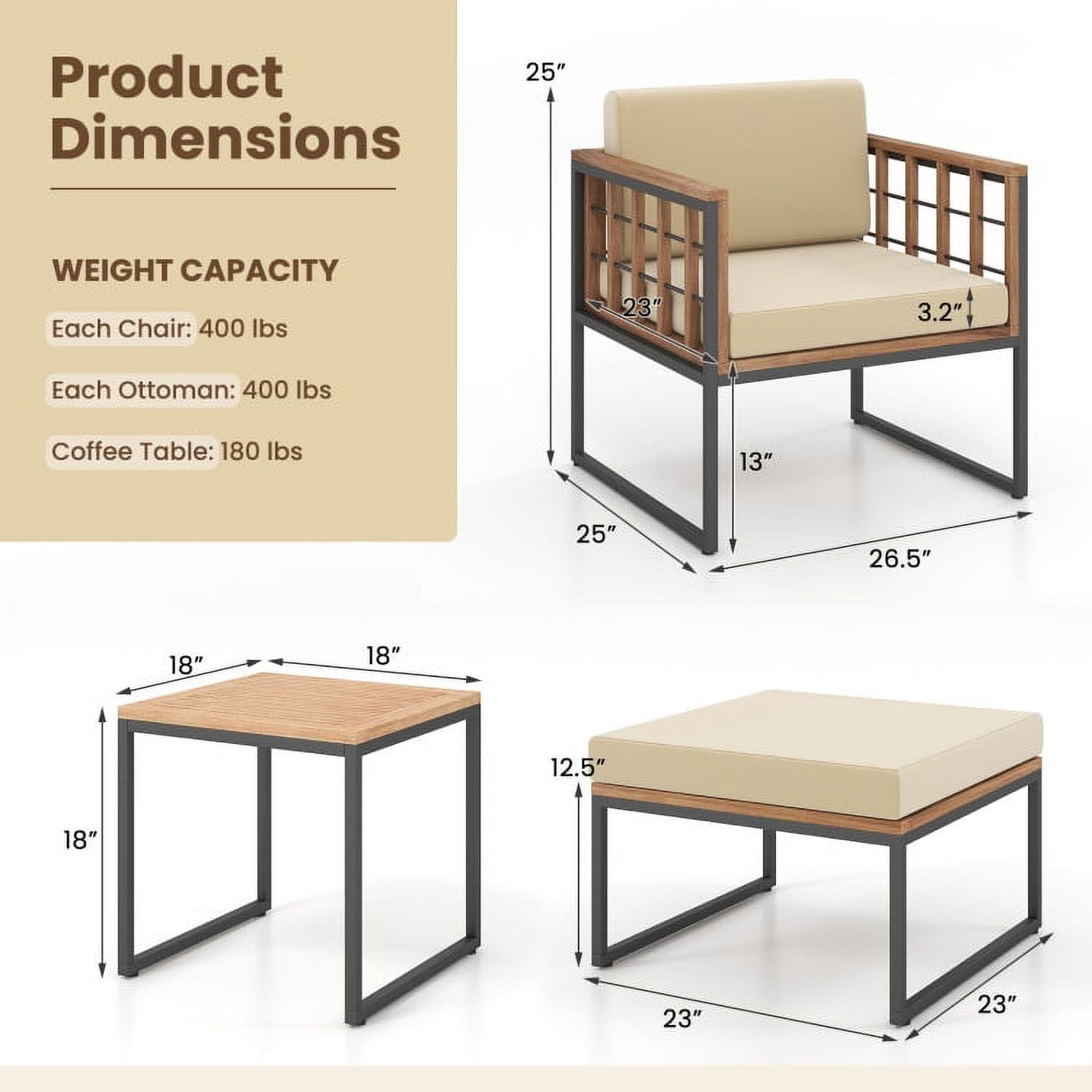 Aimee Lii 5 Pieces Patio Chair Set Acacia Wood Outdoor Sofa Set with Soft Cushions, Outdoor Patio Furniture Sets, Beige Aimee Lii 5 Pieces Patio Chair Set Acacia Wood Outdoor Sofa Set with Soft Cushions, Outdoor Patio Furniture Sets, Beige