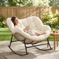 thumbnail image 7 of RADIATA Oversized Outdoor Papasan Rocking Chair, Indoor Outdoor Heavy Duty Wicker Patio Egg Rocking Chair with 5.1 Cushion, 450lbs Capacity, Beige, 7 of 7