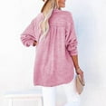 thumbnail image 6 of ZHENHONG T Shirts for Women,Casual V Neck Henley Long Sleeve Tops Oversized Solid Rolled Sleeve Classic Tshirts,Pink Women Blouses, 6 of 7