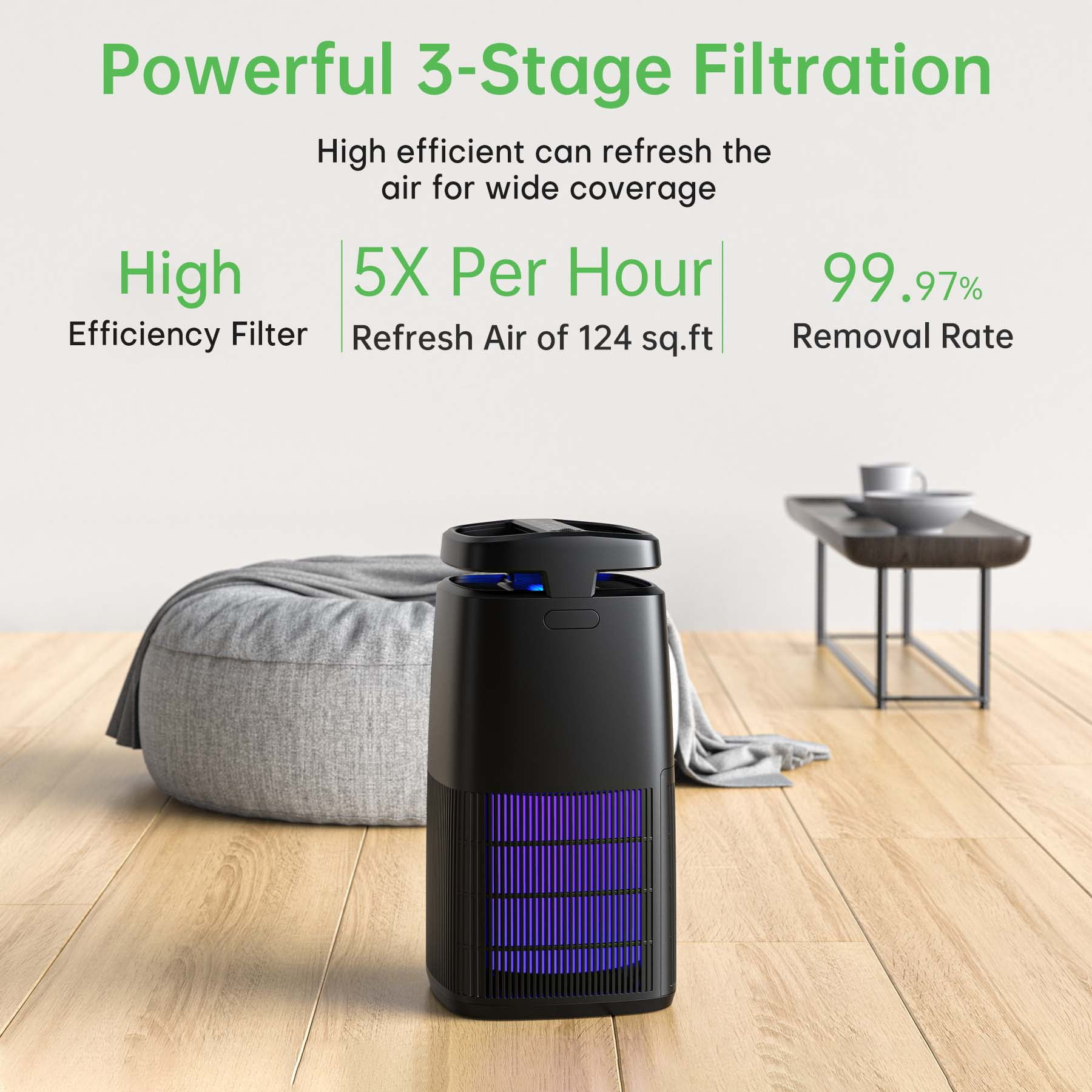 Breezome Air Purifier for Home Large Room,up to 500 Sq ft,UV-C,High-Efficiency Filter,Remove 99.97% Particles such as Pollen Smoke Pet Dander, Air Cleaner for Allergy Asthma
