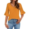 thumbnail image 2 of AKEGAMN 3/4 Length Sleeves Casual Round Neck Loose Fit T Shirt Tops, Yellow S-3XL, 2 of 3