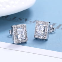 Sterling Silver emerald-cut Halo Studs with crystals