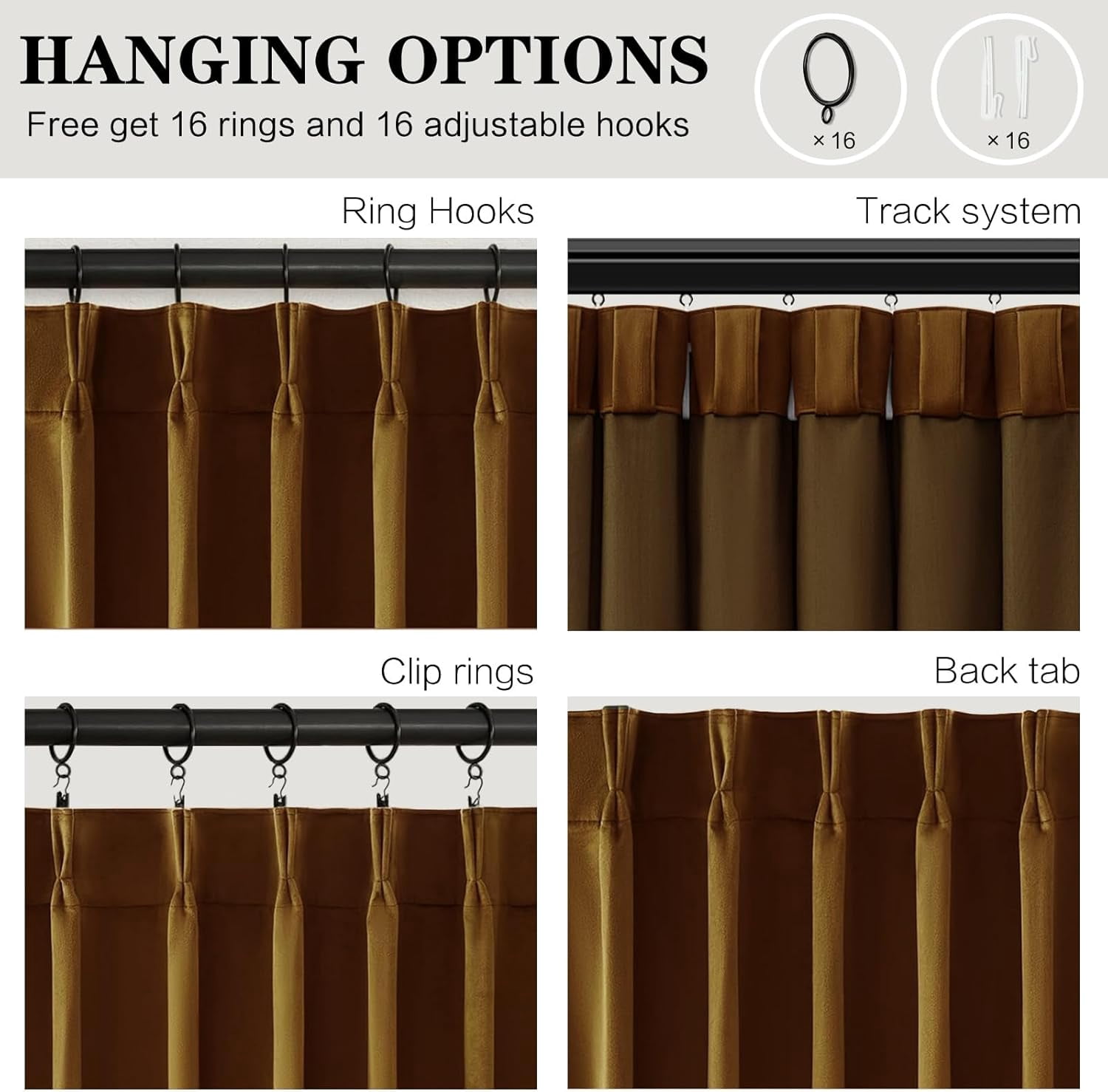 Nalqet 40*96 inch 2 Panels Pinch Pleated Velvet Curtains for Home, Blackout Heat Blocking Window Curtains with Hooks for Bedroom,Living room,Office,Gold Brown