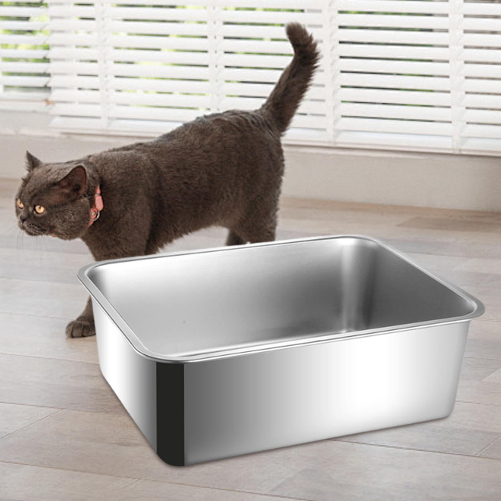 Zxpjkyu Cat Litter Box Cat Toilet Stainless Steel Open Top Sturdy Sandbox High Sided Pet Height 15cm
