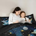 thumbnail image 5 of jejeloiu Outer Space Landscape Bedding Comforter Set,Cartoon Astronsut Galaxy Planet Twin Comforter Sets,First Letter E Bedding Set For Boys,Super Cozy Room Decor Reversible,2 Pieces, 5 of 8