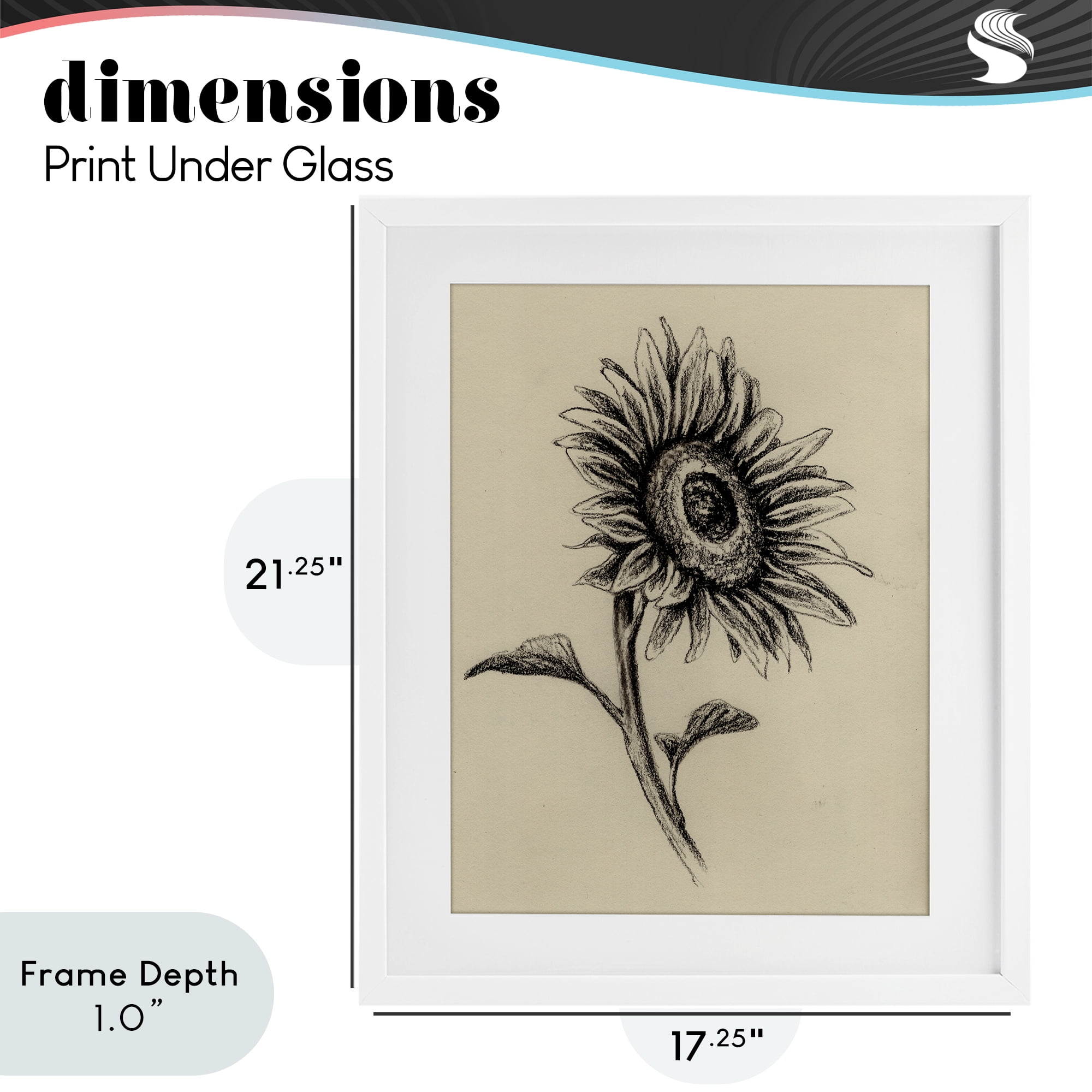 Stupell Industries Sunflowers in Charcoal White Framed Print Under Glass, design by Leah Noel Art