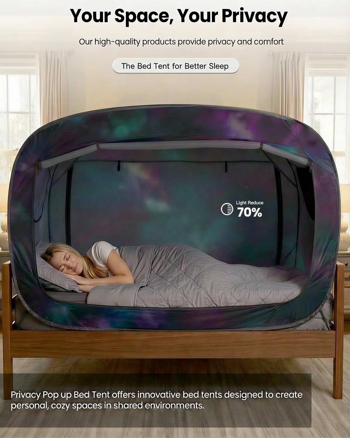 Bed Tent Twin Bed Canopy Portable Dream Tent for Adult Indoor Sleeping Tents with 2 Doors Breathable Private Space Tents, Galaxy