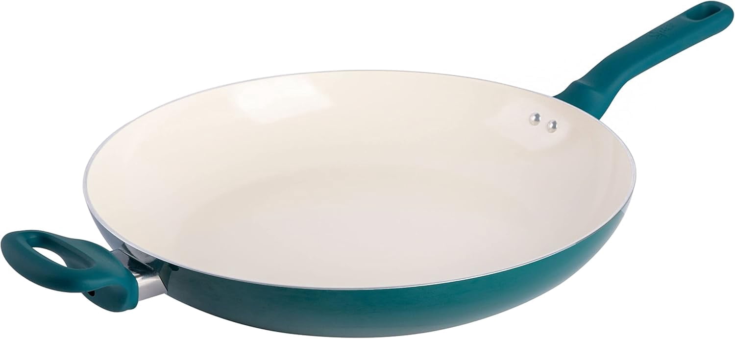 Spice By Tia Mowry 14 Inch Ceramic Nonstick Fry Pan – Aluminum, PFOA-Free, Teal Color, Stay-Cool Handle 2 thumbnail image