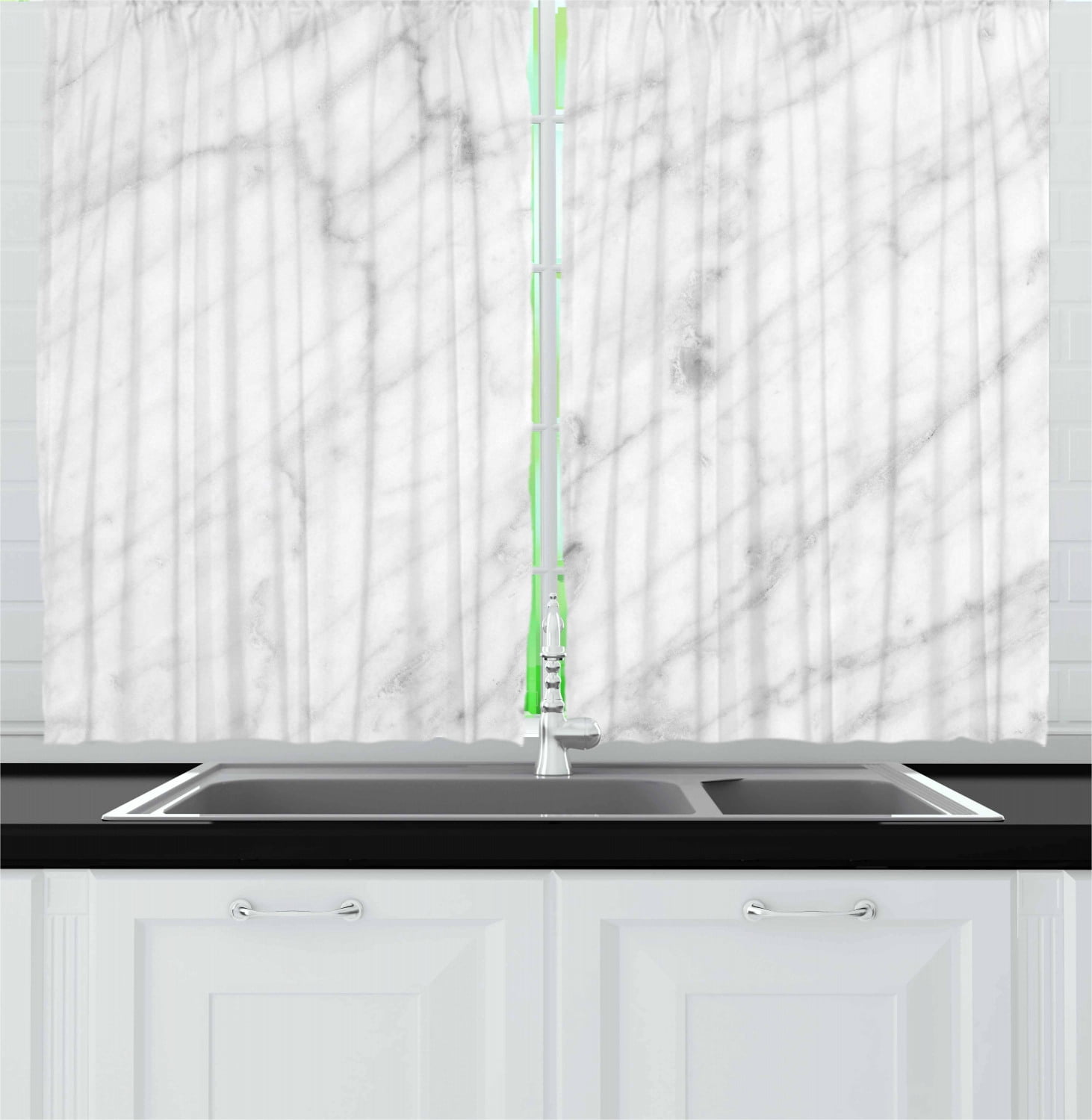 Marble Curtains 2 Panels Set, Carrara Marble Tile Surface Organic Sculpture Style Granite Model Modern Design, Window Drapes for Living Room Bedroom, 55W X 39L Inches, Dust Grey White, by Ambesonne