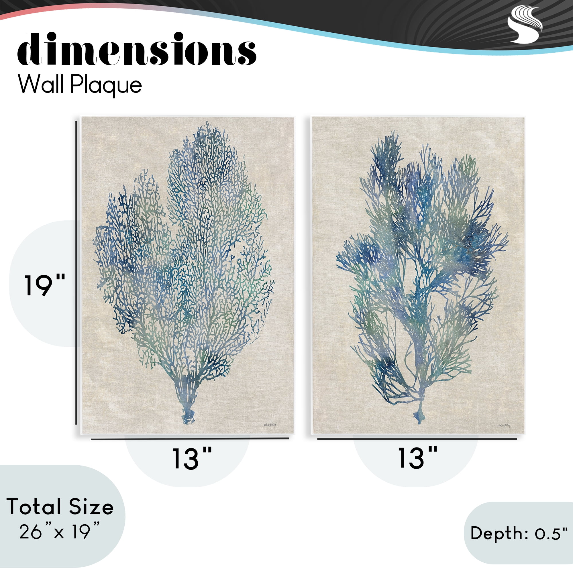 Stupell Industries Fan Coral Study in Blues 2 Piece Wall Plaque Art Set, design by Amber Sterling