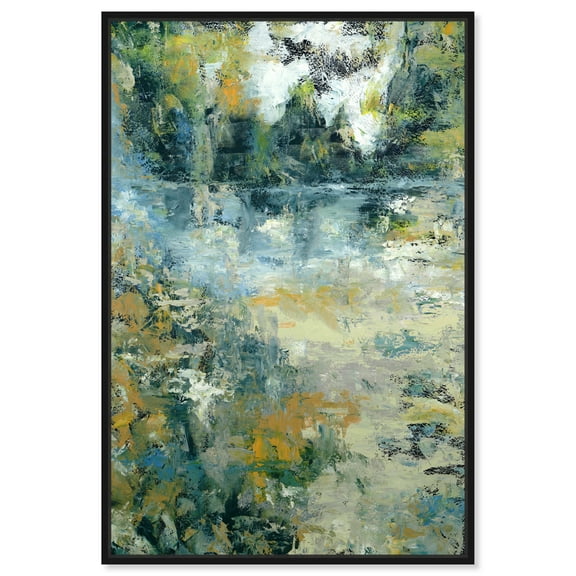 Green Moss Monet Garden Green Abstract Canvas Wall Art by Art Remedy, Black Floater Frame, 10"x15"