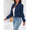 thumbnail image 2 of Long Sleeved Women Button Down Casual Crop Coat Bomber Jacket, 2 of 6