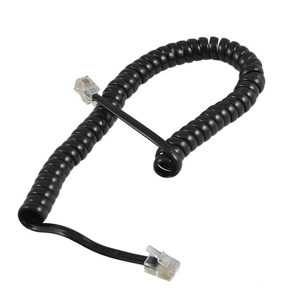Unique Bargains 11.8" Length Coil Stretchy RJ9 4P4C Extension Telephone Cable Black
