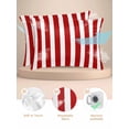 thumbnail image 2 of Red Striped Pillow Cases Standard Size Set of 2, Smooth Satin Pillowcase for Hair and Skin, Christmas Farmhouse Red White Stripes Decorative Cooling Bed Pillow Covers with Zipper, 20x26 Inches, 2 of 5