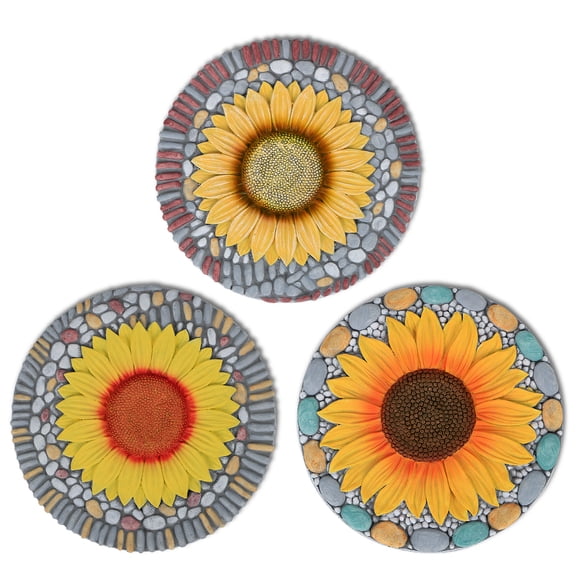 3-Pack 10" Sunflower Stepping Stone Decorative Garden Step Stones for Garden, Yard, Patio, Walkway Decor