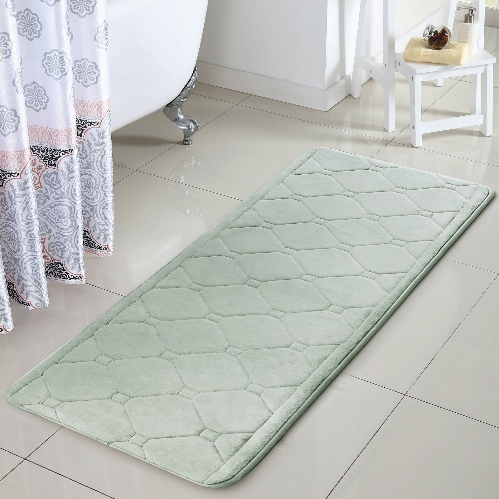 VCNY Home Bella Diamond Memory Foam Bath Runner, 24 x 60, Spa Blue