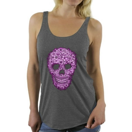Skull Tank Pad Awkward Styles Flower Skull Racerback Tank Top Floral Sugar Skull Tank for Women Halloween Outfit Dia de los Muertos Gifts Sugar Skull Racerback Tank for Women Sugar Skull Tank Top for Women ()