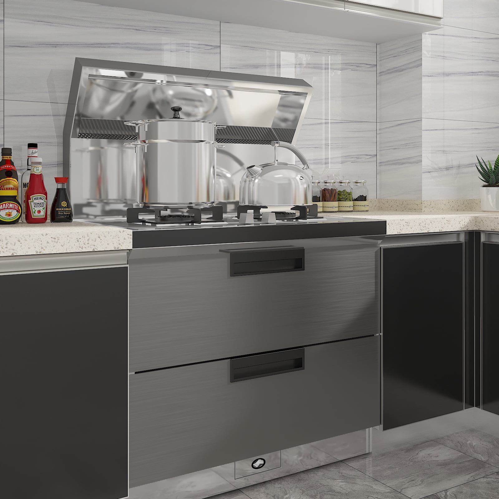 CHIHUT Dark Grey Stainless Steel Contact Paper for Countertop Waterproof 17.7"x236" Metallic Grey Peel and Stick Wallpaper for Kitchen Rust Resistant Removable Metal Vinyl Roll for Cabinets Bathroom
