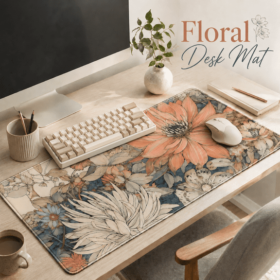 VBNDMAW Floral Desk Mat, Extra Large Mouse Pad for Desk, Extended Mouse Mat and Keyboard Mat, Boho Desktop Desk Protector, 31.5 x 15.7 in