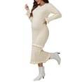 thumbnail image 4 of INSPIRE CHIC Women's Maternity Sweater Dress Stripped Ruffle Winter Warm Stretchy Knit Long Sleeve Maxi Dresses Beige XX-Large, 4 of 6