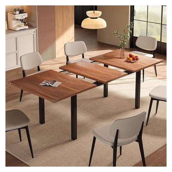 Extendable Dining Table for 4-6, 63" Modern Kitchen Table, Farmhouse Dining Room Tables for Dining, Kitchen, Office, Living Room, Rectangular Wooden Tables, Space Saving (Walnut)