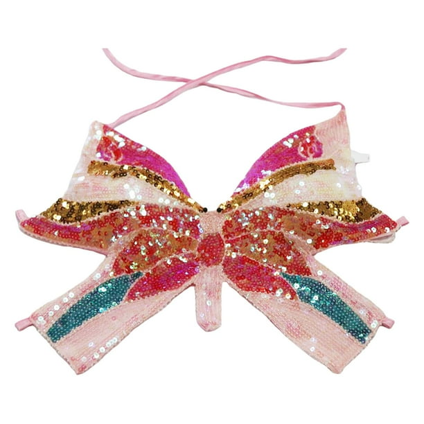 Top corto de mariposa con lentejuelas brillantes, camiseta sin mangas tribal para discoteca, ropa de baile, sujetador halter Rosa