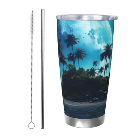 

Fuzoiu Hawaiian Beach Pirate Moon Print 20oz Tumbler Stainless Steel Vacuum Insulated Car Cup Insulated Coffee Mug Travel Mug with Lid Thermal Cup for Outdoor-Straw Two-piece Set