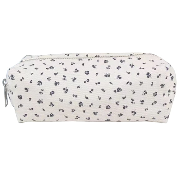 Floral Pencil Case Navy Blue, Aesthetic Pencil Pouch Large Capacity Zipper Bag, Cute Stationery Organizer for Office Travel Supplies