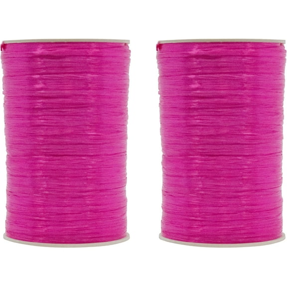 Pack of 2 Pearlized Raffia Ribbon Rolls 200 Yards for Kraft Packaging and Decoration (Fuchsia)