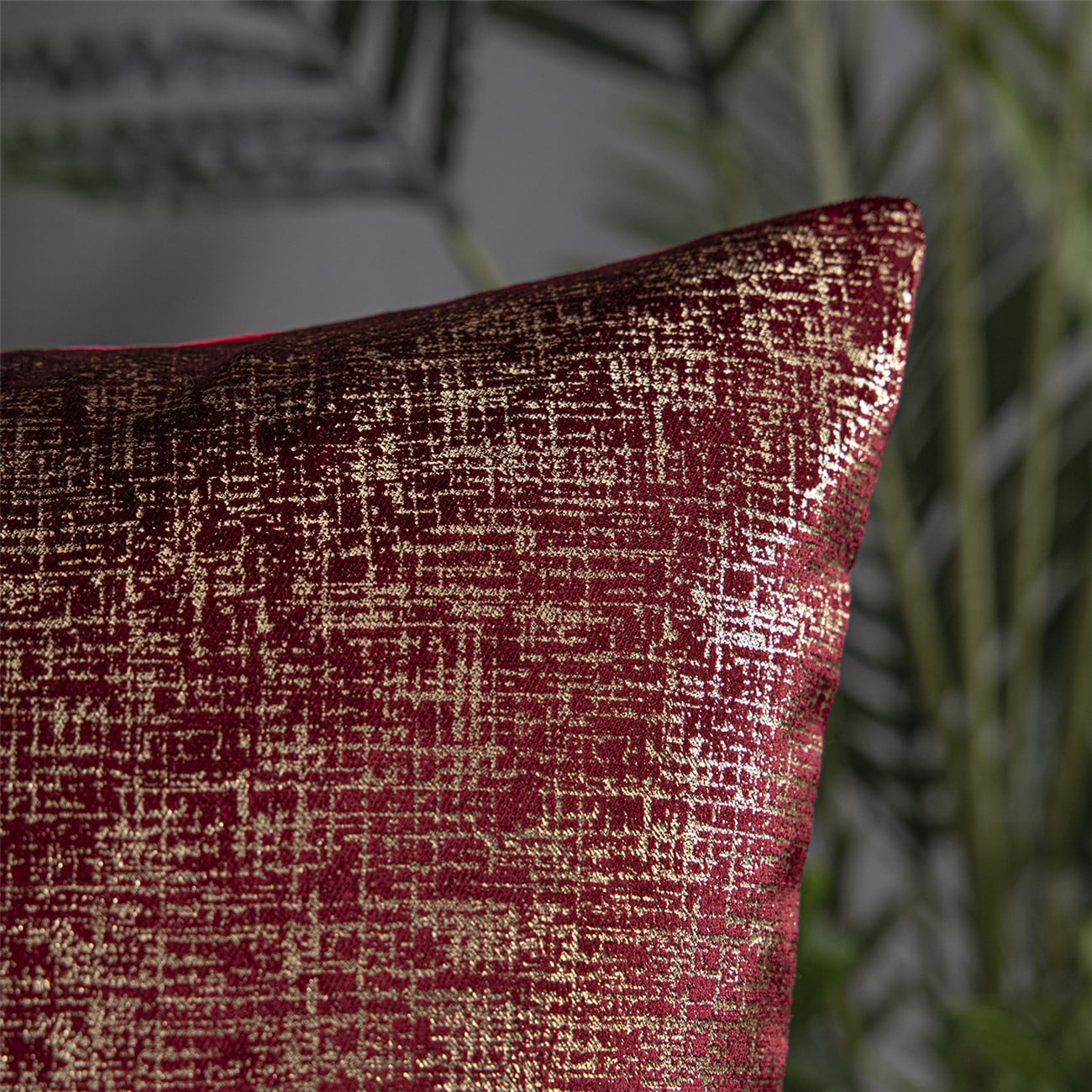 Phantoscope Bronzing Gold Foil Printed Cut Pile Velvet with Gilding Metallic Shiny Decorative Throw Pillow, 12" x 20", Red, 2 Pack