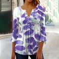 thumbnail image 2 of CYMMPU Blouses for Women Dressy Casual Button V Neck Flare Sleeve Loose Fit Flower Printed Tunic Tops 3/4 Sleeve Spring Tops Summer Trendy Shirts Pleated Dressy T-Shirts Purple M, 2 of 5