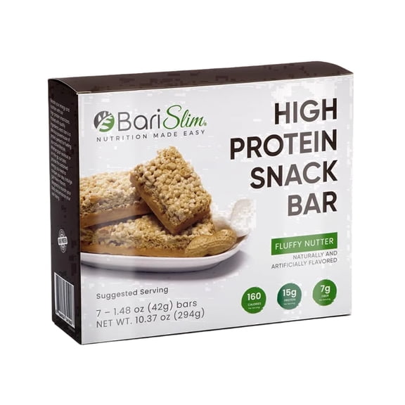 BariSlim High Protein Snack Bars, Weight Management & Nutritional Support, Fluffy Nutter Flavor, 7 Count, 13 oz, Adult