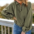 thumbnail image 4 of Blusa de mujer de manga larga con cuello vuelto y botones, blusa de corte informal para mujer a la moda, verde M, 4 of 7