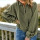 thumbnail image 4 of Blusa de mujer de manga larga con cuello vuelto y botones, blusa de corte informal para mujer a la moda, verde M, 4 of 7