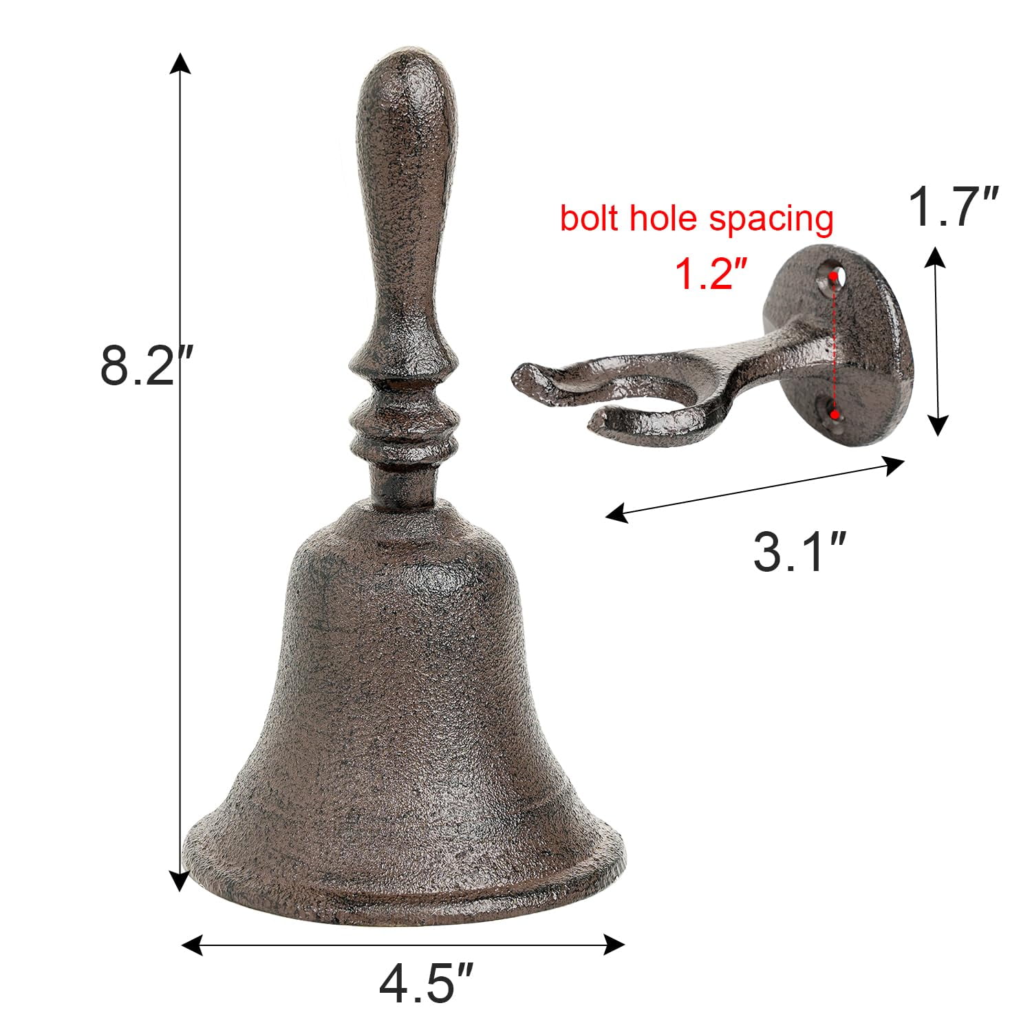 Sungmor Cast Iron Dinner Bell, Rustic Hand Held Bell, Decorative Farmhouse Wall Hanging Doorbell, Indoor Outdoor Call Bell for Kitchen, Patio, Back Door