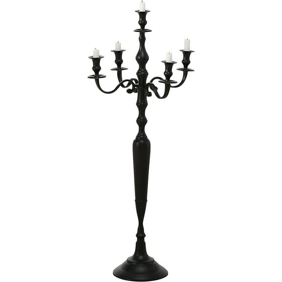 Hamptons Five Candle Candelabra, Rustic Black Finish, Indoor, Centerpiece, Hand Crafted of Cast Aluminum Nickel, Tall, over 3 ft. High, (41.25  Inches)