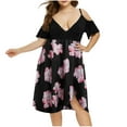 thumbnail image 3 of Jinhomg Womens 2025 Summer Dresses Trendy Cold Shoulder Spaghetti Strap Dress Plus Size Casual Boho Floral Print V-Neck Midi Dresses Limited Time Deals of The Day Pink XXXL, 3 of 8