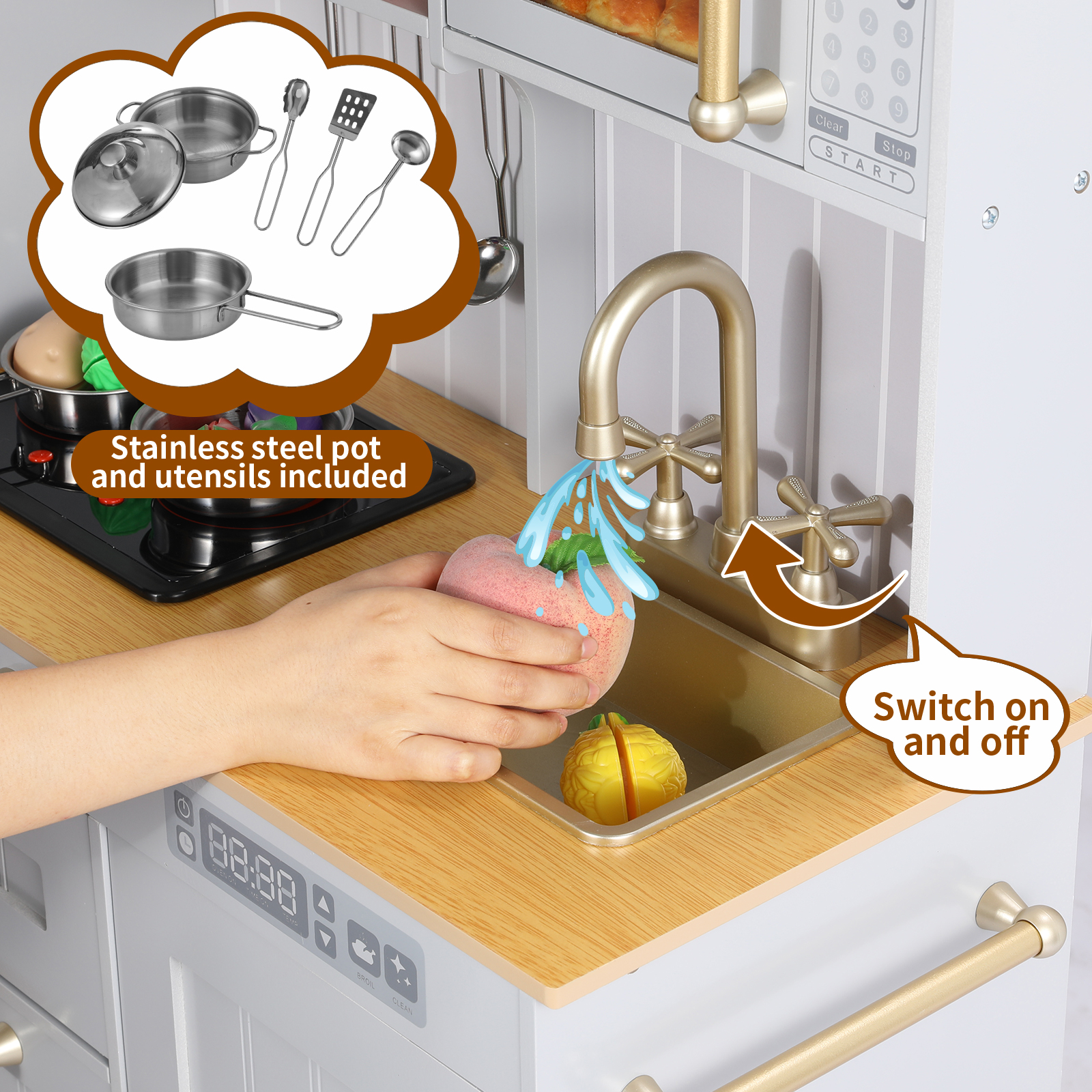 Arlopu Kids Pretend Play Kitchen Set with Sound & Light photo 4