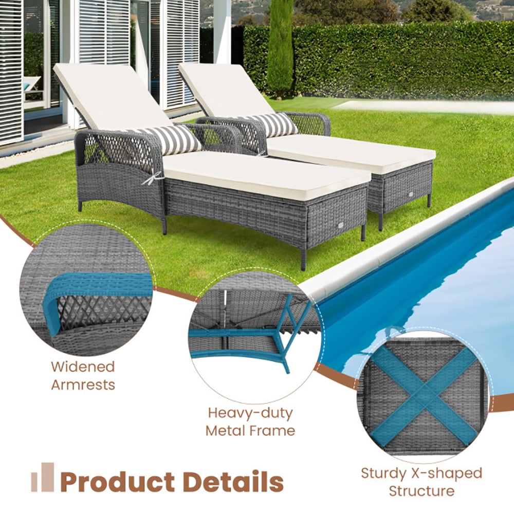 Aimee Lii Outdoor Chaise Lounge Chair Recliner with 6-Level Backrest Cushion and Pillow, Patio Loungers Aimee Lii Outdoor Chaise Lounge Chair Recliner with 6-Level Backrest Cushion and Pillow, Patio Loungers