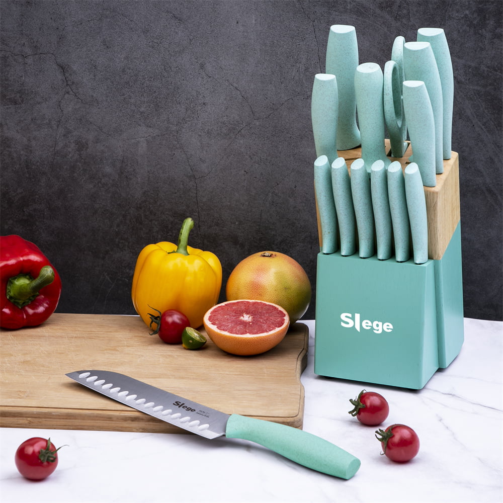 Slege 15-piece Kitchen Knifes with Wooden Block and Sharpener