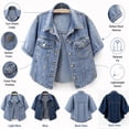 thumbnail image 5 of Mrat Women's 3/4 Sleeve Short Denim Jacket Light Cropped Jean Jackets Coats Denim Blazer for Women S-35 Light Blue XL, 5 of 9