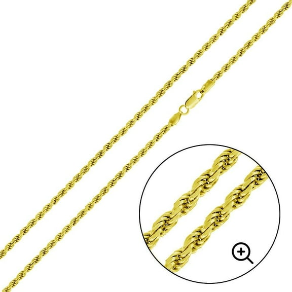 Gold Plated 925 Sterling Silver Diamond-Cut Rope 050 Gold Plated Chain 2.2mm 18" Jewelry Female
