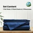 thumbnail image 4 of Weddingly Certified Tencel Eucalyptus Lyocell Sheets|4 piece set|Sateen Weave|True Carbon Zero|Gentle to skin|Natural sheen(Split King,Navy Blue), 4 of 5