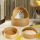 thumbnail image 5 of Cama de imitación de ratán para gatos, casa para gatos, suministros para mascotas con asa y cojín, cama para mascotas, escondite para gatitos, perros Amarillo, 5 of 6