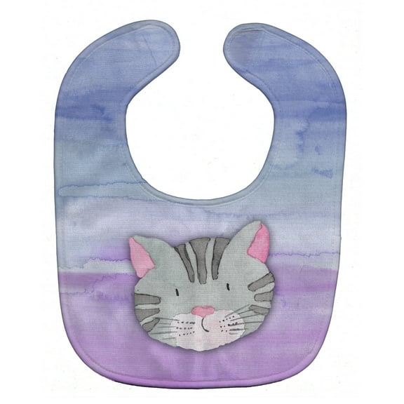 Caroline's Treasures Watercolor Baby Bib, Cat Face, Blue & Purple