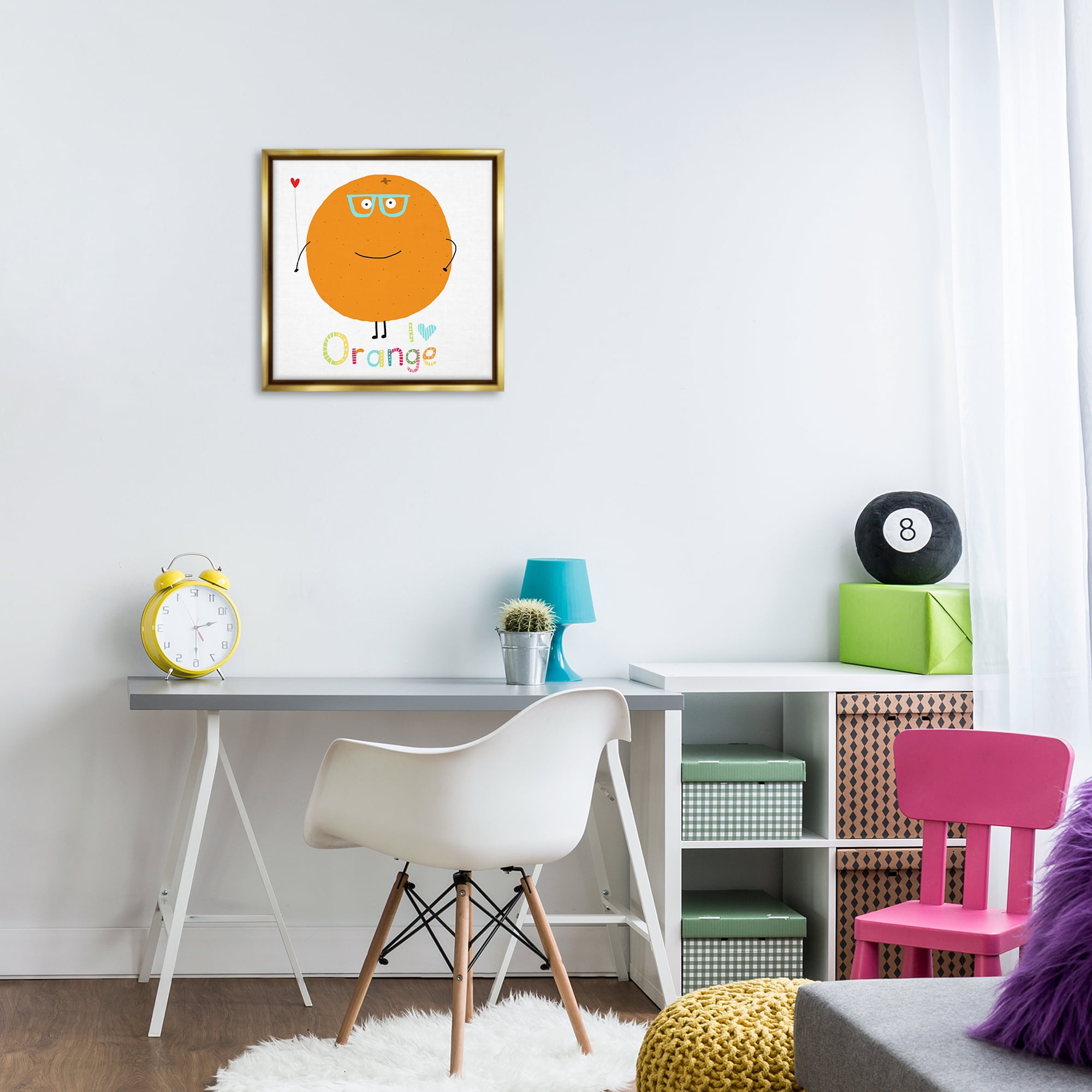 Stupell Industries Fun Smiling Orange Food & Beverage Painting Gold Floater Framed Canvas Art Print Wall Art, 18 x 18